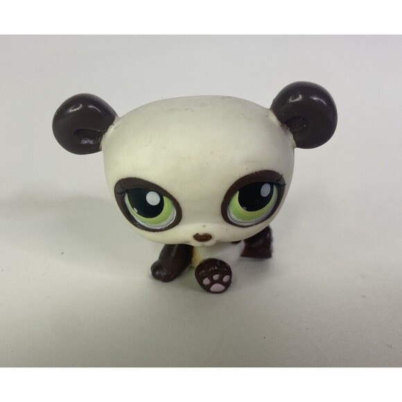 Littlest Pet Shop LPS 176 White Brown Panda Bear Green Eyes Figure Toy Hasbro - Picture 1 of 7